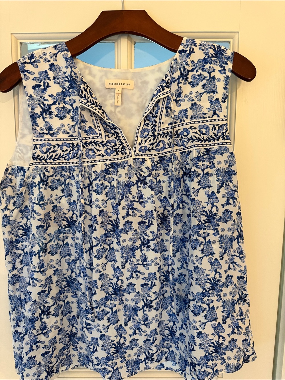 Rebecca Taylor White and Blue Floral Sleeveless Camisole